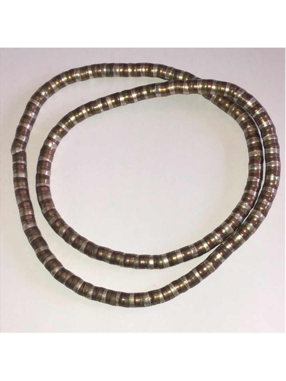 Elegant Vintage Mixed Metal Brass Silver Tone Beaded Flexible Boho Necklace